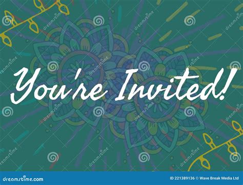You Are Invited Text Against Colorful Floral Designs On Green