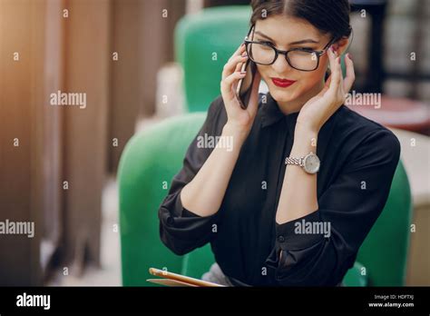 Beautiful Brunette With Glasses Stock Photo Alamy