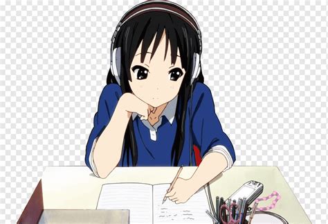 Anime Ritsu Tainaka Mio Akiyama Writing Yui Hirasawa Brushing Black Hair Manga Reading Png