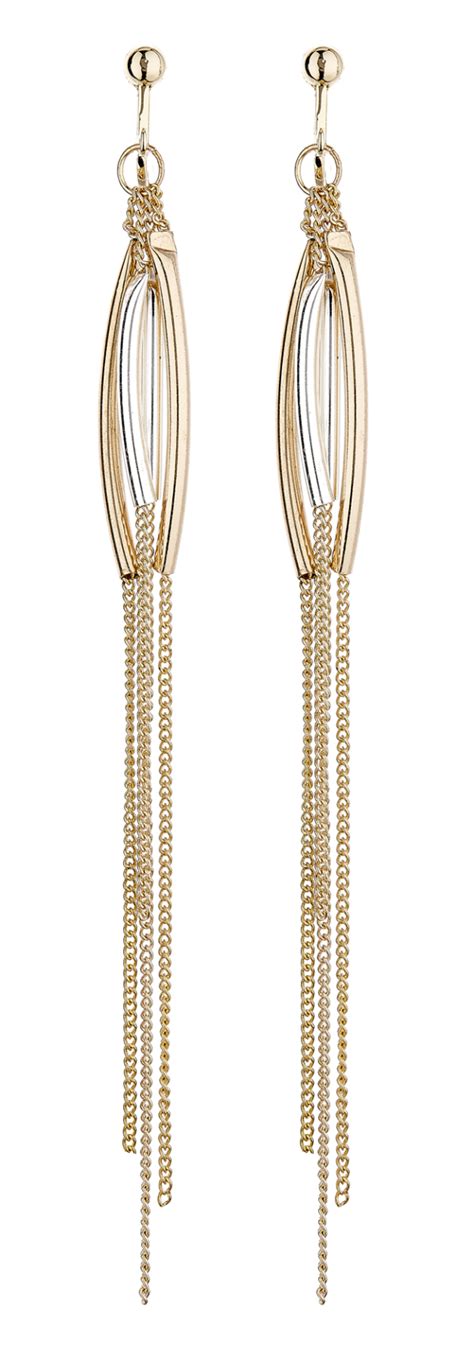 Clip On Earrings Darcie Gold Dangle Earring With Long Chains
