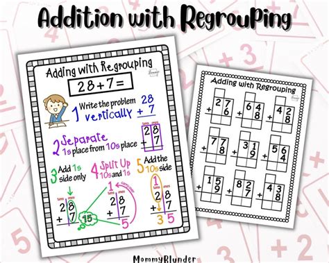 Addition With Regrouping Anchor Chart With 5 Addition Practice Sheets