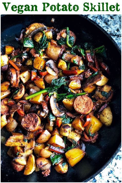 Cook, stirring occasionally and crumbling the sausage more, until it is cooked through, the water has evaporated and the mushrooms are tender, 8 to 10 minutes. Easy Vegan Potato Skillet | Spinach | Mushrooms | Onion ...