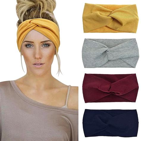 Women Headband Twist Turban Solid Wide Knitted Knotted Yoga Twisted