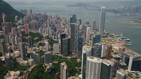 Aerial Video Of Downtown Hong Kong Financial District From Victoria