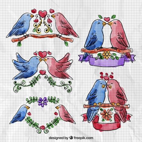 Premium Vector Watercolor Valentine Day Bird Collection
