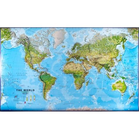 World Physical Terrain Wall Map 130 Million Laminated With Hanging
