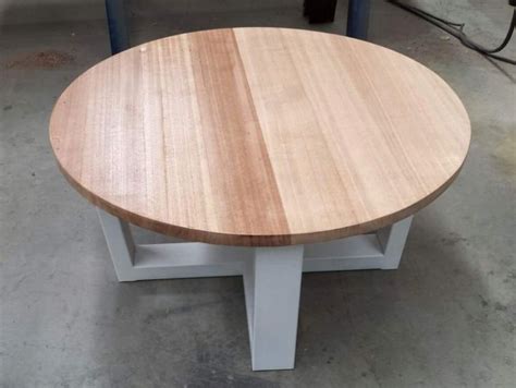 Would look ideal in your living room, with a set of. Tassie oak round coffee table with white steel leg | Oak ...