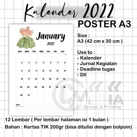 Jual Kalender Poster 2022 Kalender Dinding Calender New 2022