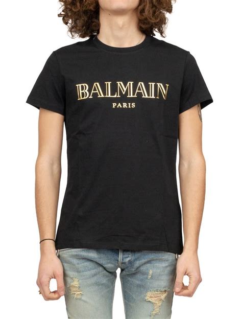 Balmain Cotton Logo Print T Shirt In Black Gold Black For Men Save