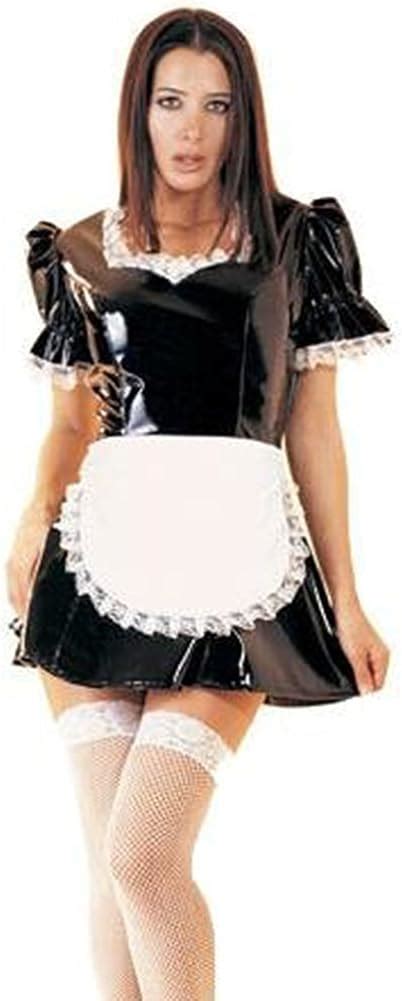 Amazon Com Sexy Two Piece Vinyl Fetish French Maid Costume Adult Exotic Costumes Clothing