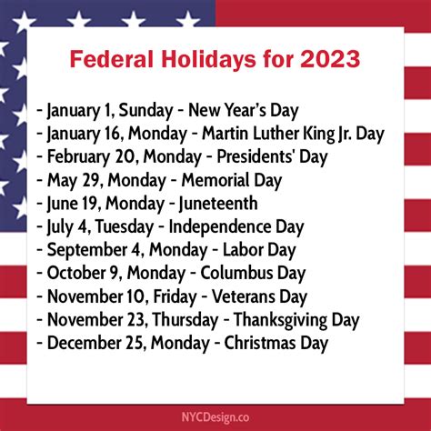 Dates Of Federal Holidays For 2023 Printable Things