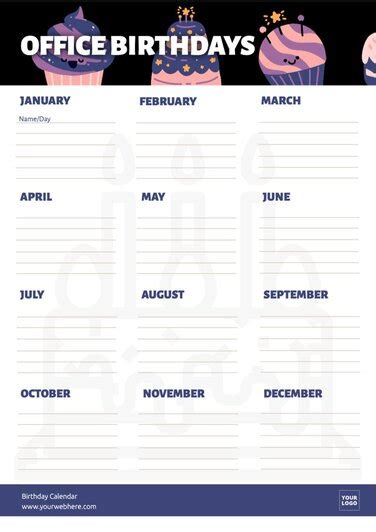 Printable Birthday Calendar Templates