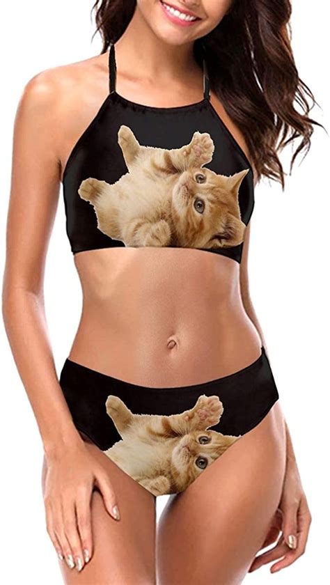 Quemin Niedliche Katze Bedruckte Frauen Bikini Set Halfter Zweiteiliger