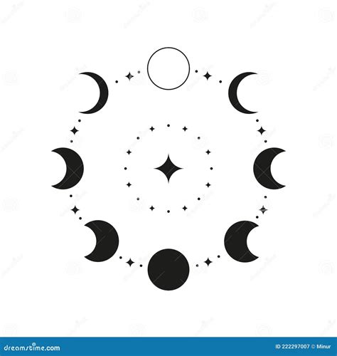 Hand Drawn Black Celestial Moon Phases In Circle Stock Vector