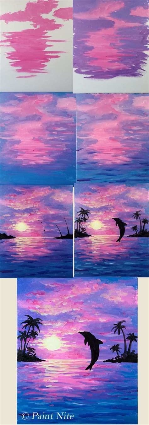 How To Draw A Dolphin At Sunset Abstract Painting Ideas Step By Step