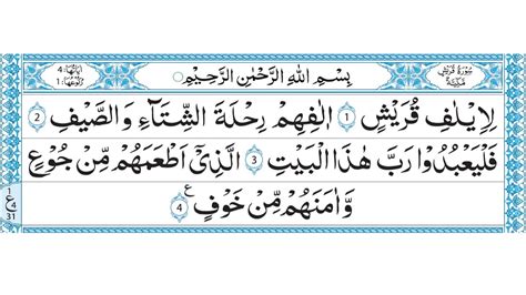 Surah Al Quraish Full Surah Quraish Full Hd Text Quran 106 Surat Al