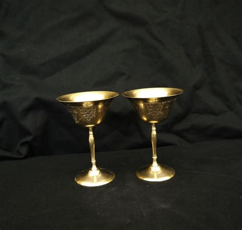 Set Brass Goblets G R C Epns Vintage Brass Goblets Pair Etsy