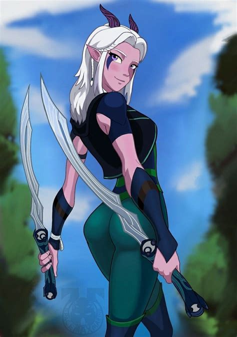 A Cartoon Character Holding Two Swords In Her Hands