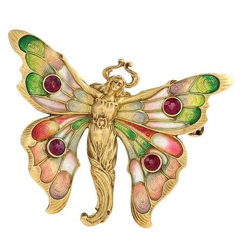 Whiteside And Blank Art Nouveau Ruby Gold Enamel Butterfly Brooch At