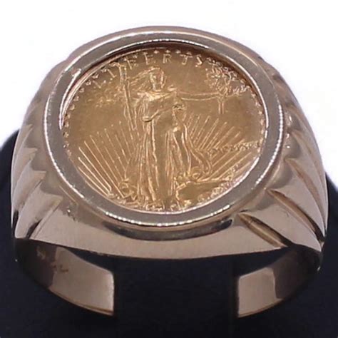 Beautiful 14k Yg Ring With 110 Oz 22k Gold Coin Size 8 Usa Pawn