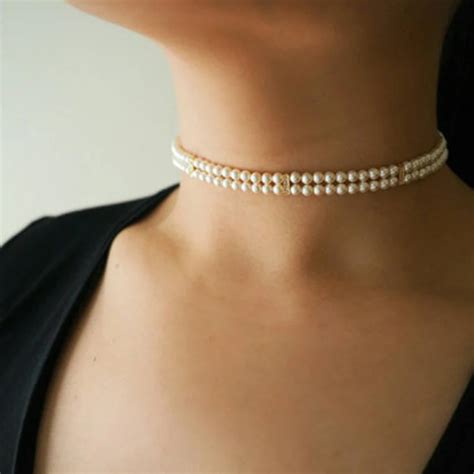 New Trendy Handmade Double Layer Pearl Choker Necklace For Women