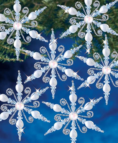 Holiday Beaded Ornament Kit Light Sapphire Snowflake Makes 6