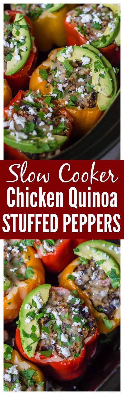 Chicken Quinoa Crock Pot Stuffed Peppers Healthy Freezer Friendly