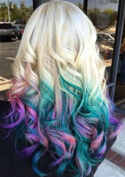 Blonde Teal Blue Pink Ombre Dyed Hair Idea Colorful Hair In 2018