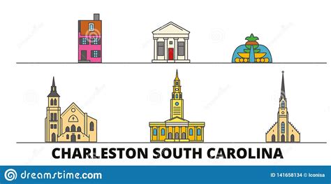 United States Charleston South Carolina Flat Landmarks Vector