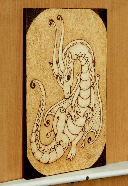 Cute Dragon Wood Burned Plaque Playing Fantasy Dragon Pyrography T