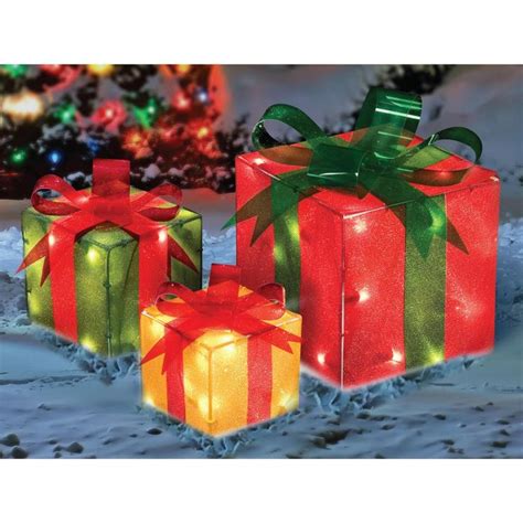Northlight Set Of 3 Red Green And Yellow Glistening Lighted T Box