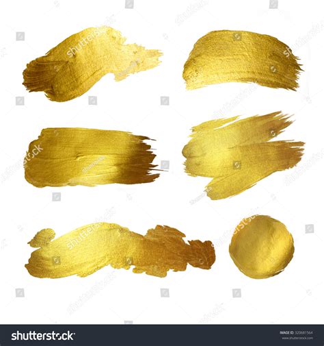 Gold Watercolor Texture Paint Stain Abstract Illustration Set Shining