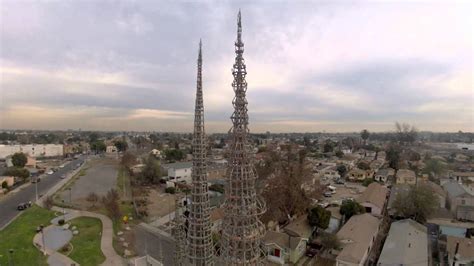 Drone Footage Of The Large And Intricate Watts Towers Sculptures In