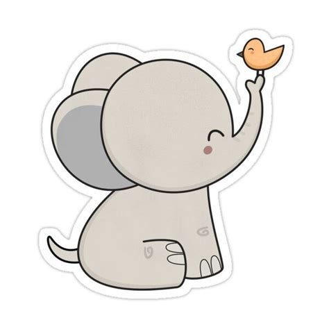 Kawaii Cute Happy Elephant Sticker By Wordsberry Elephant Stickers