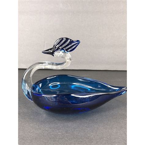 Vintage Murano Style 4 5 Cobalt Blue Blown Glass Swan Etsy