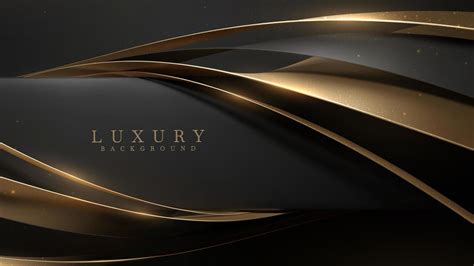 Black Luxury Background With Golden Ribbon Elements And Glitter Light