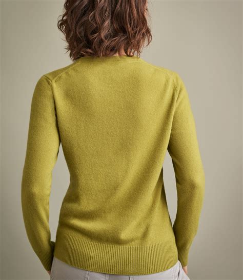 Lichen Green Womens Luxurious Pure Cashmere Crew Neck Sweater