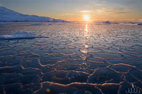 Sunset Over Honeycomb Ice In Fjord Svalbard Norway
