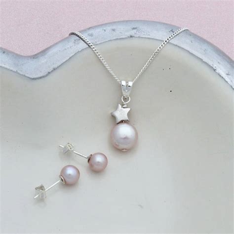 Pink Pearl Pendant With 6mm Stud Set By Bish Bosh Becca