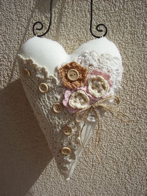 Shabby Chic Heart Textile Heart Home Decor Lace Heart Faça