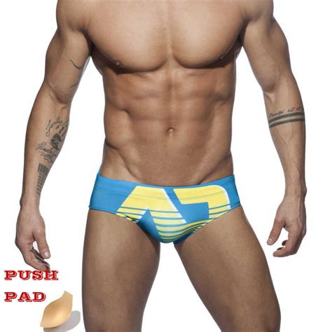 push pad swimwear men printing bathing suit swimming briefs low waist swimsuit summer men s swim