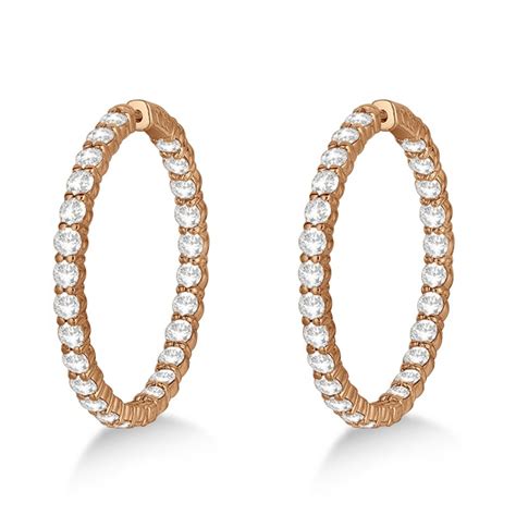 Prong Set Large Diamond Hoop Earrings 14k Rose Gold 801ct Ie310