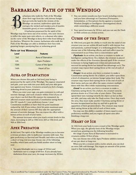 Barbarian Subclass Path Of The Wendigo Debilitate Your Foes With