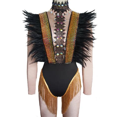 Us 10500 Drag Queen Burning Man Costumes Feather Rhinestone Sexy