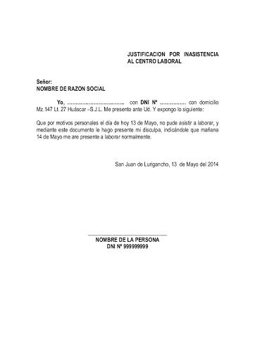 Escribir Una Carta De Excusa De Ausencia Por Trabajo Formato De Ejemplo