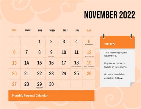 Pink November 2022 Calendar Download In Word Illustrator Psd