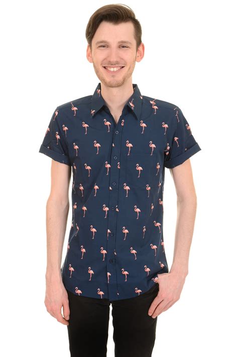 Cos Shop Preppy Flamingo Shirt Cool Indie Vibe Retro Short Shirt