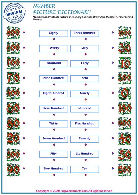Number Printable English Esl Vocabulary Worksheets 2 Engworksheets