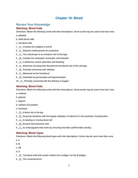AHP106 Wk4 Assignment - Chapter 15: Blood Review Your Knowledge