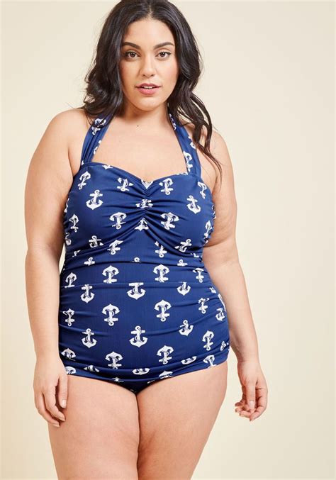 Retro Plus Size Swimsuits Bathing Beauty One Piece Swimsuit In Navy Anchors In Plus Size